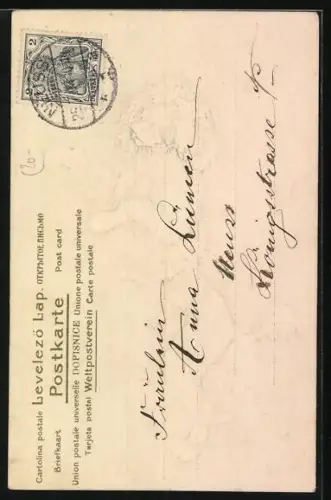 Präge-Lithographie Weisser Pudel, auf den Hinterpfoten stehend