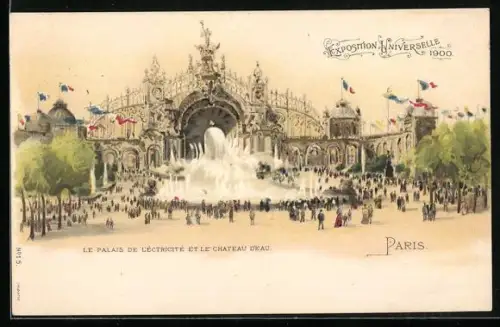 Lithographie Paris, Exposition 1900, Le Palais de l`Electricite et le Chateau d`Eau