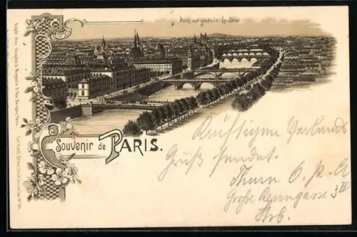 Lithographie Paris, Vue générale, La Seine