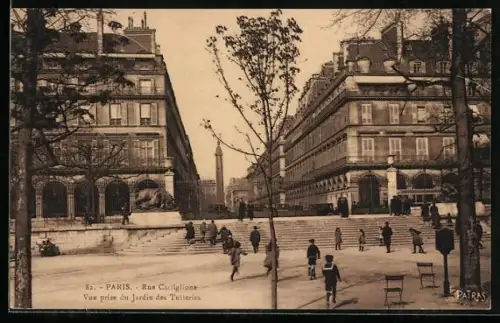 AK Paris, Rue Castiglione, Vue prise du Jardin de Tuileries