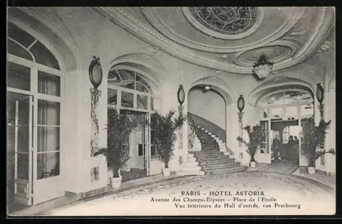 AK Paris, Hotel Astoria, Avenue des Champs-Elysées, Vue interiéure du Hall d`entrée