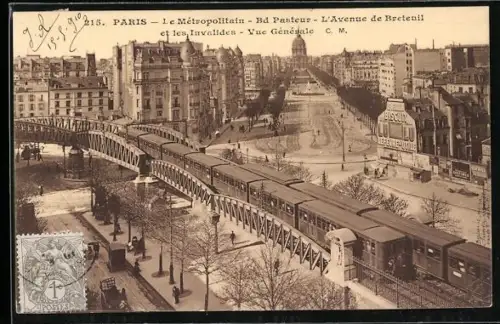 AK Paris, Le Métropolitain, Bd Pasteur, L`Avenue de Breteuil et les Invalides, Vue générale