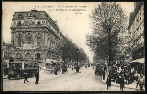 AK Paris, Le Boulevard St-Martin et le Theatre de la Renaissance