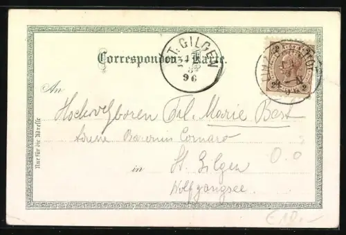 Lithographie Linz, Franz Josefplatz, Bischöfliches Knaben-Seminar in Urfahr