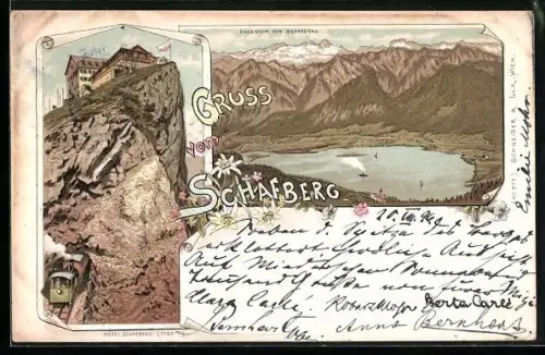 Lithographie Schafberg, Hotel Schafberg, Dachstein vom Schafberg