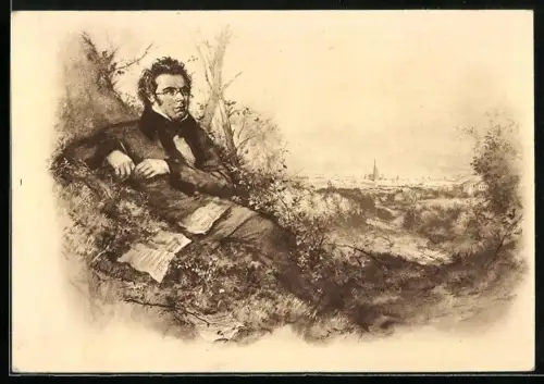 AK Komponist Franz Schubert denkt über eine neue Komposition nach