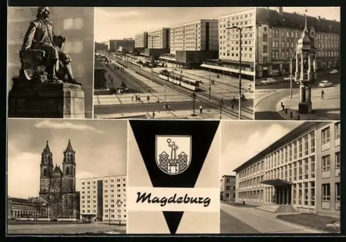 AK Magdeburg, Plattenbauten an der Karl Marx Strasse, TH Otto von Guericke