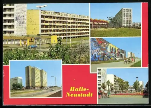 AK Halle-Neustadt, Strassenpartien mit Gebäudeansichten
