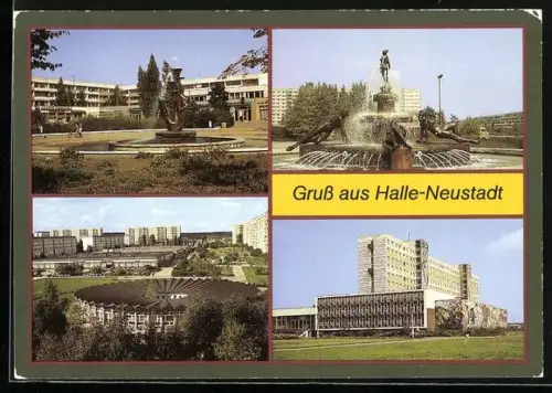 AK Halle-Neustadt, Tulpenbrunnen, Brunnen an der Magistrale, Bildungszentrum