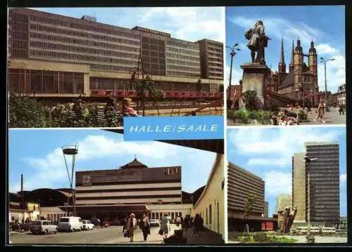 AK Halle, Interhotel Stadt Halle, Hauptbahnhof & Ernst-Thälmann-Platz