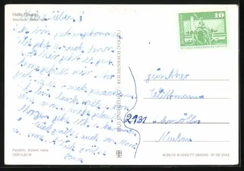 AK Halle /Saale, Interhotel Stadt Halle mit Hochhaus, Strassenbahn