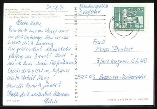 AK Magdeburg, Magdeburger Dom, Wilhelm-Pieck-Allee, Hotel International