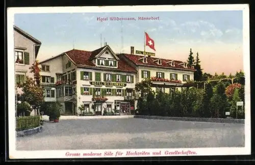 AK Männedorf, Hotel Wildenmann mit Schweizer Flagge