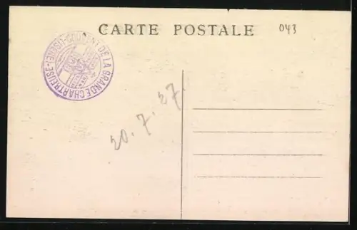 AK Le Dauphiné, Fourvoirie, Distillerie de la Grande-Chartreuse, un cycliste en train de parler au religieux