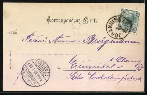 AK Johannisbad-Janske Lazne, Ortspartie mit Wohnhäusern