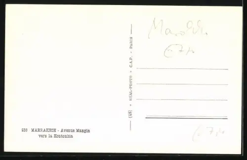 AK Marrakech, Avenue Mangin vers la Koutoubia