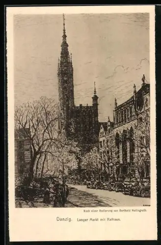 AK Danzig-Gdansk, Langer Markt mit Rathaus