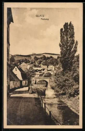 AK Glatz, Ortspartie mit Festung