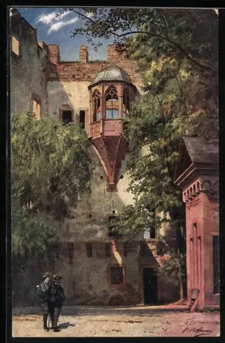 Künstler-AK H. Hoffmann: Schloss Heidelberg, der Erker am Bibliotheksbau
