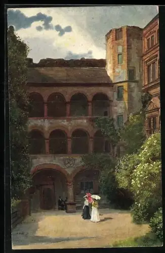 Künstler-AK H. Hoffmann: Heidelberg, Die Arkaden am gläsernen Saalbau