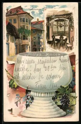 Lithographie Bozen, Gasthaus Batzenhäusl mit Stube