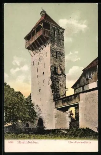 AK Rheinfelden, Storchennestturm mit brütendem Storch