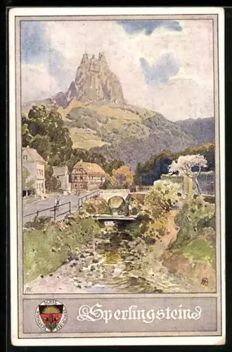 Künstler-AK Tichlowitz, Sperlingstein, Deutscher Schulverein