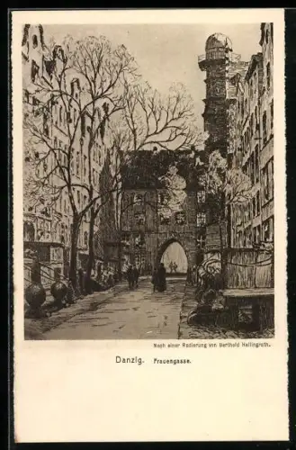 Künstler-AK Danzig, Strasse Frauengasse am Tor