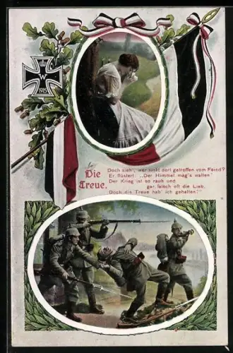 AK Junge Frau in Gedenken an ihren ins Feld gezogenen Mann, Eisernes Kreuz