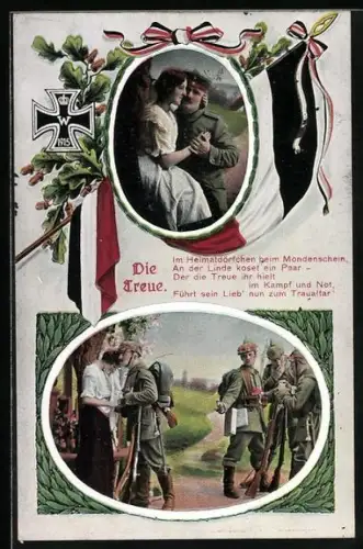 AK Soldaten in Uniform mit Gattin, Eisernes Kreuz