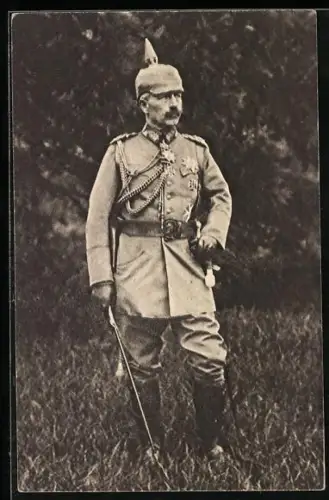 AK Kaiser Wilhelm II. mit Pickelhaube-Überzug