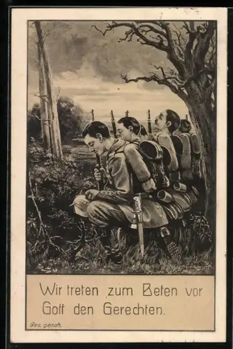 AK Betende Soldaten mit Gewehren im Felde