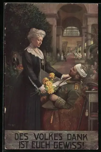 AK Kaiserin Auguste Victoria von Preussen bei den verwundeten Soldaten