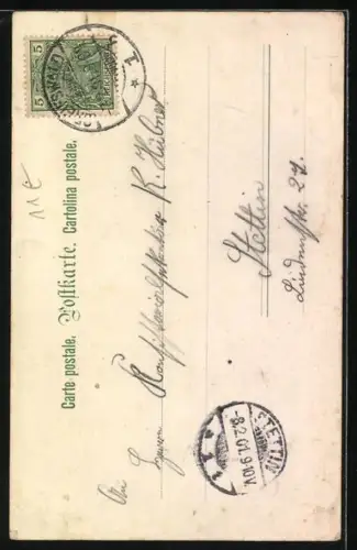 Künstler-AK Halt!, Schutzengel rettet Kind vor fallender Lampe