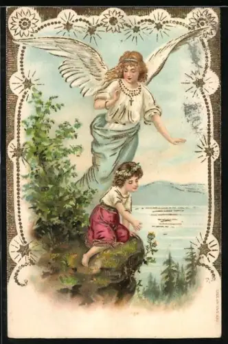 AK Schutzengel wacht über ein kleines Mädchen, Weihnachtsgruss