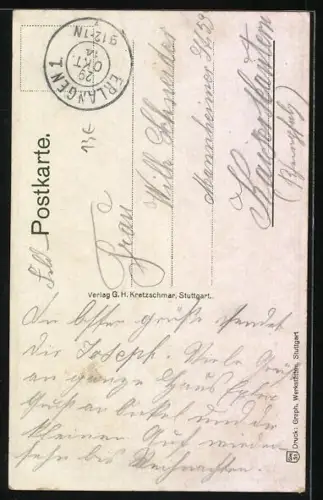 AK Er segne und behüte Dich!, Schutzengel bewacht Soldaten mit Pickelhaube und Gewehr