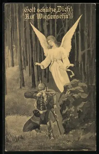 AK Soldat in Uniform mit seinem Schutzengel