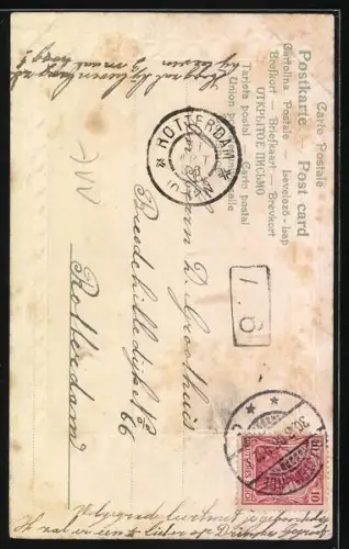 Lithographie Verirrt..., Schutzengel mit Kind im dunklen Wald