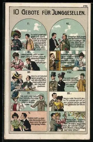 AK Prosit Neujahr, 10 Gebote für Junggesellen, Scherzkarte