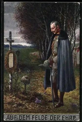 Künstler-AK Kaiser Wilhelm II. am Grabe eines Soldaten