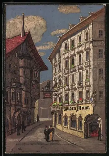 Künstler-AK Luzern, Gasthaus zum Wilden Mann