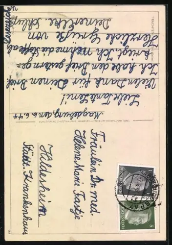 AK zwei Frauen tanzen in österreichischen Trachtenkleidern