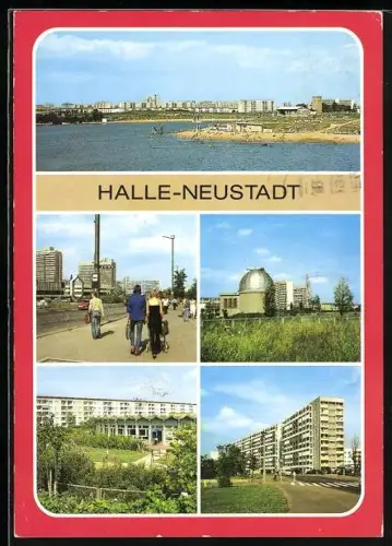 AK Halle-Neustadt, Freibad Angersdorfer Teiche, Sternwarte der Station Junger Techniker, an der Magistrale