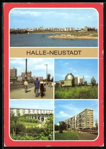 AK Halle-Neustadt, Freibad Angersdorfer Teiche, Sternwarte der Station Junger Techniker, an der Magistrale