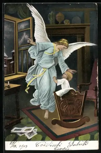 AK Schutzengel wacht über kleines Kind