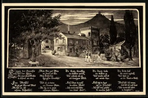 AK Königswinter, Hotel und Pension Burghof, Inh. Geschw. Kalt, oberes Nachtigallental, Burgruine