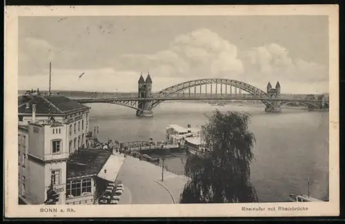 AK Bonn a. Rh., Rheinufer mit Rheinbrücke