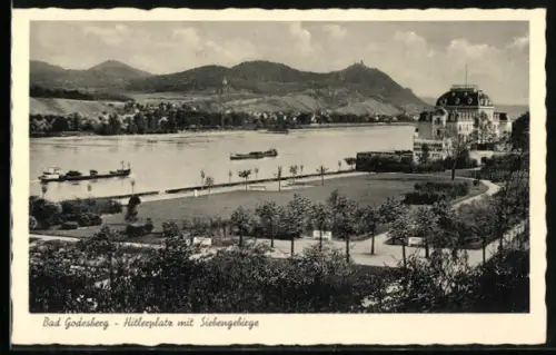 AK Bad Godesberg, platz, Blick auf das Siebengebirge, Rheinpartie