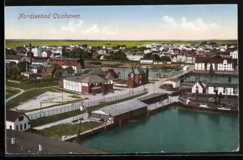 AK Cuxhaven, Teilansicht mit Hafen