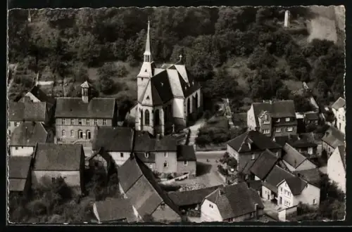 AK Imsweiler /Pfalz, Vogelschau auf den Ort und Katholische Pfarrkirche